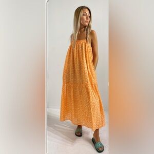 Anthropologie Floe Barbade dress orange multi with slits size Small 100% Cotton